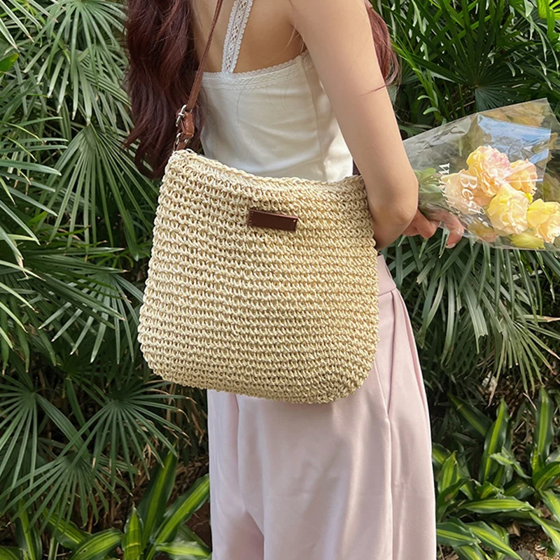 Bohemian Straw Beach กระเป๋าผู้หญิงความจุสูง Handmade ไหล่กระเป๋า Casual ทอ Totes กระเป๋าคลัทช์กระเป๋าถือ