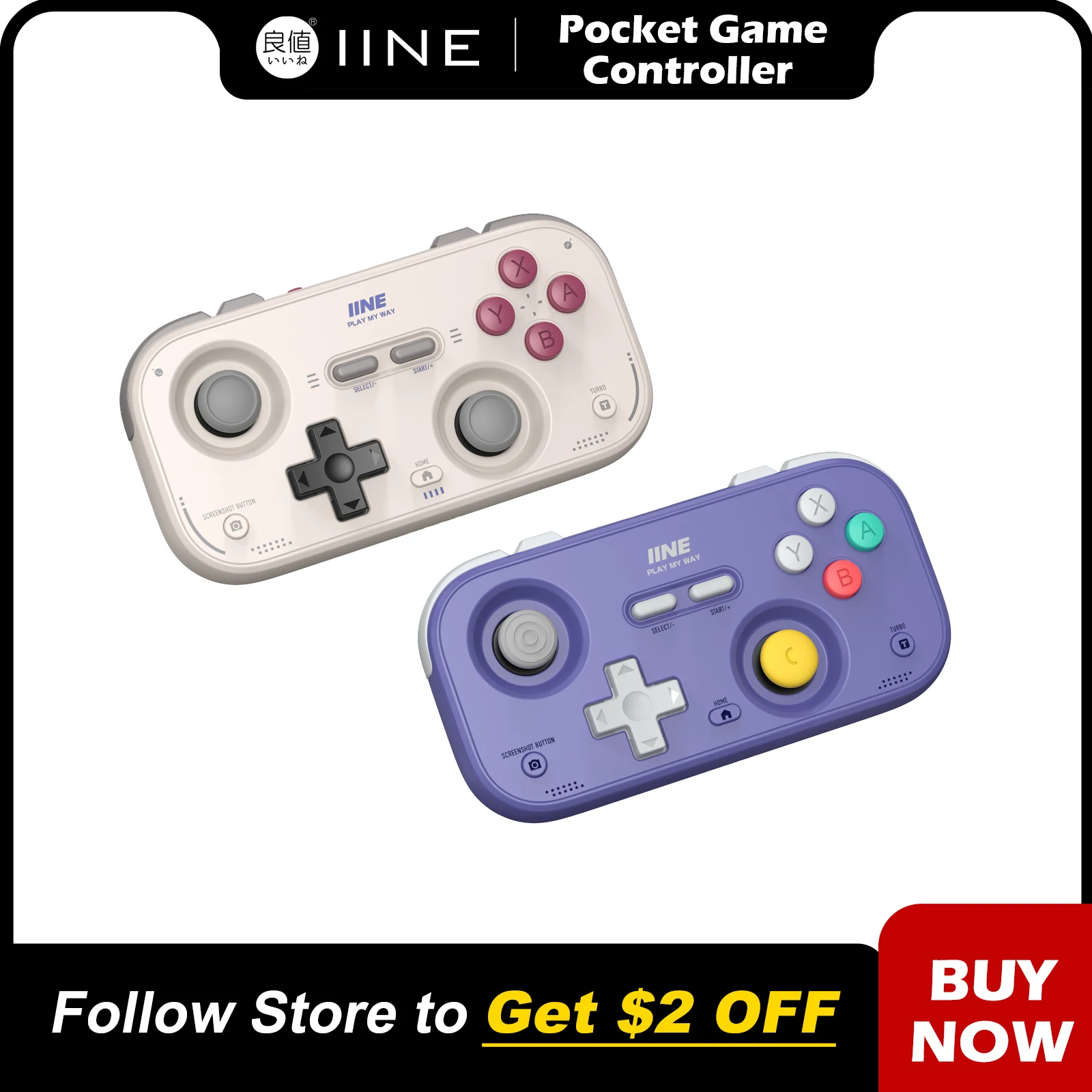 Controlador de juego Retro de bolsillo IINE, palo empotrado de 1000Hz, Joysticks de efecto Hall, Mini mando portátil, controles personalizables