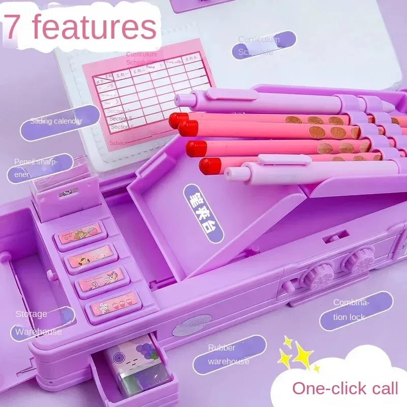 Mädchen-Passwortschloss, High-Tech-Federmäppchen, multifunktionales Briefpapier, intelligenter Mechanismus, doppelschichtige Grundschüler