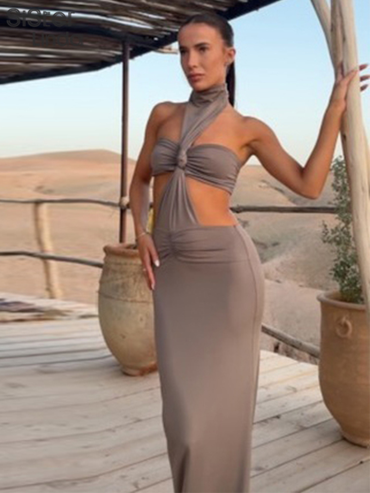 Sisterlinda 夏リリースジュニア足首までの長さのセクシーなハイストリートスカートスーツ K24D51116 ガールソリッド胸の谷間バックレススカートスーツ