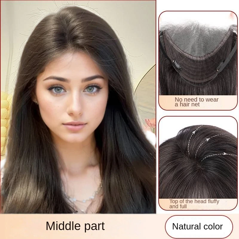 Topper de cheveux humains à sangle réglable pour femmes, postiche frontale Invisible, séparation libre, dentelle pour cheveux amincissants