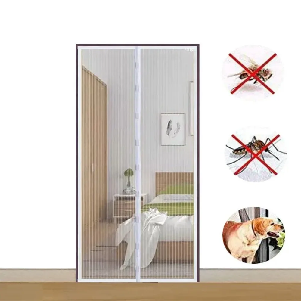Cortina de porta com ventilação anti-mosquito, sem perfuração, fechamento automático, capa de malha invisível para proteção de animais de estimação e crianças