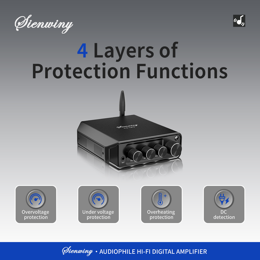 Hi-Fi-Verstärker YS-LP3 mit Bluetooth/AUX/USB-Eingängen 50 W + 50 W Ausgang 280 mV Empfindlichkeit TPA3116 Chip 2.0-Kanal-Stereo