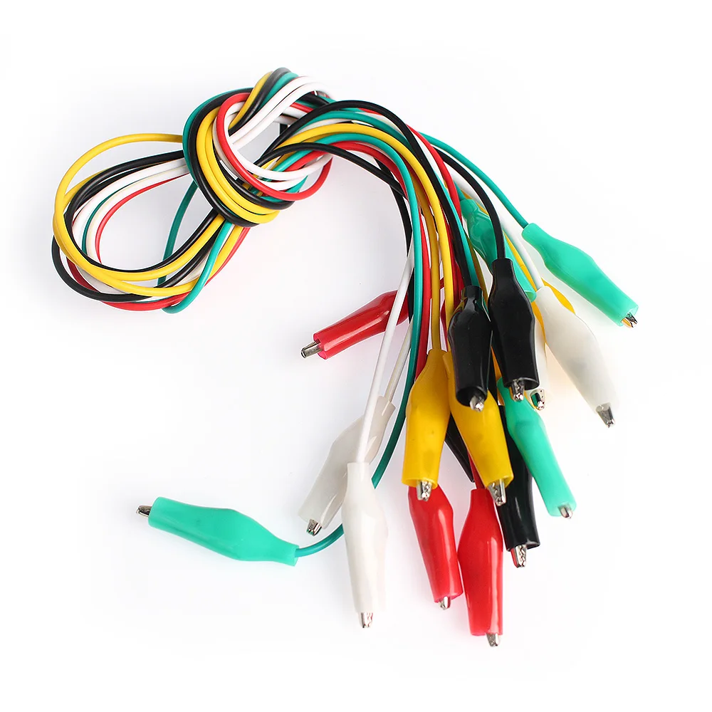 Pinzas de cocodrilo de doble punta, cables de prueba eléctricos de bricolaje, prueba de pinza de cucaracha, cable de puente de 46CM, 1 juego/10 piezas