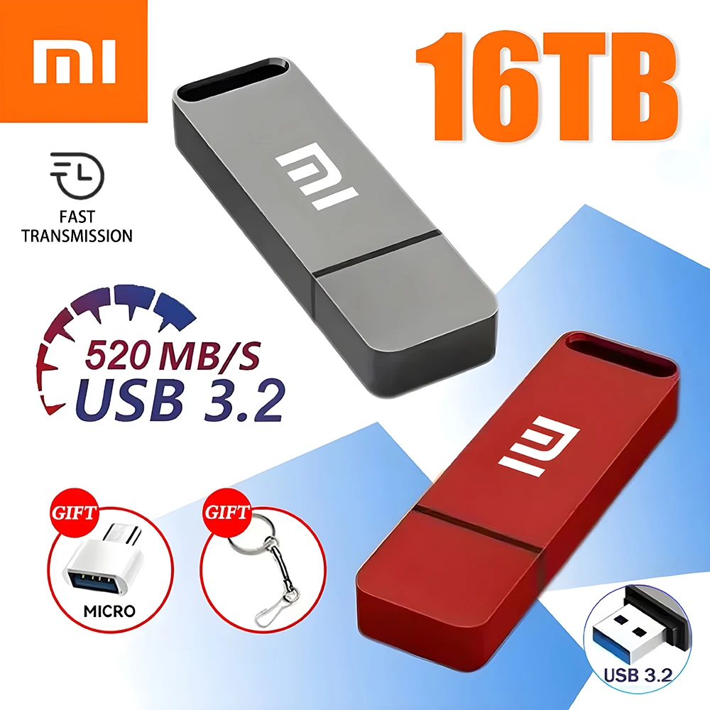 Unidad Flash Xiaomi de 16TB USB3.2 transferencia de alta velocidad Metal tipo C U Flash SSD Mini unidad Flash portátil memoria unidad U resistente al agua