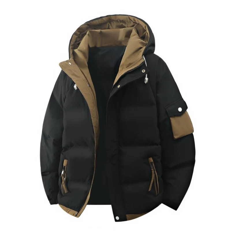 Masculino outerwear jaqueta com capuz inverno solto jaqueta de algodão homem moda parkas masculino à prova de vento grosso quente para baixo jaqueta