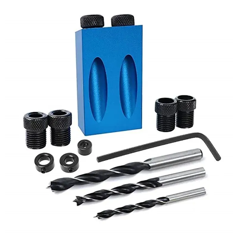 14 st 15 °   Blauwe houtbewerking schuine gatzoeker 7-delige boorregelaar Limiet driepuntsboorgereedschapset voor houtbewerking