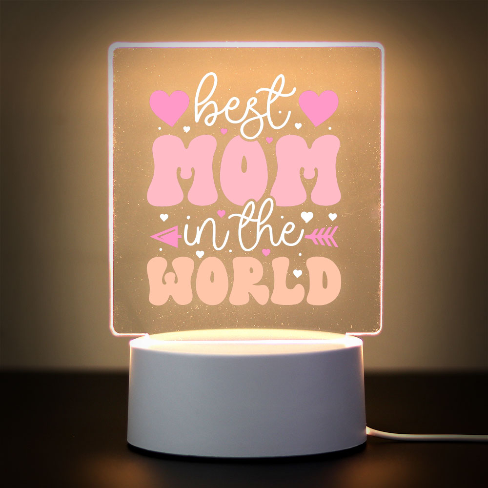 Acrílico LED Night Lamp para a Mãe, Texto Colorido Imprimir, Luz de Mesa, Presente de Aniversário, Quarto, Abajur, Presente Dia das Mães