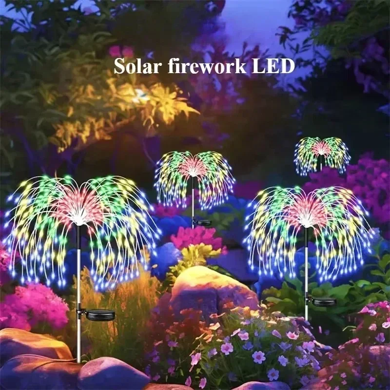 Luces de hadas de fuegos artificiales solares, 60 LED, decoración de jardín al aire libre, 8 modos intermitentes, luces para camino de césped, Patio, fiesta, Navidad, boda