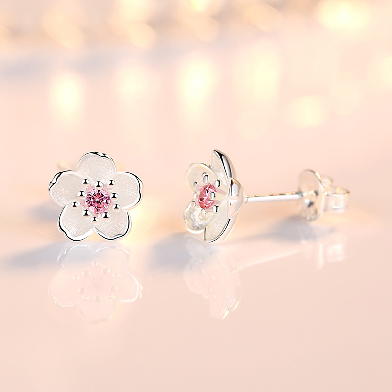 Pendientes de tuerca de flor nueva joyería de cristal de Plata de Ley 925 auténtica para mujer XY0202