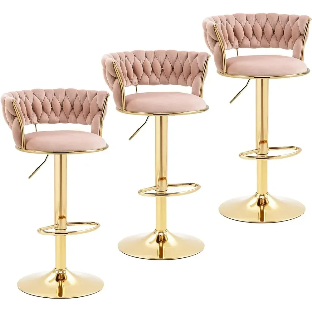Taburetes de Bar de terciopelo moderno, Juego de 3, altura de mostrador giratoria, taburetes de mostrador ajustables, sillas de Bar de cocina