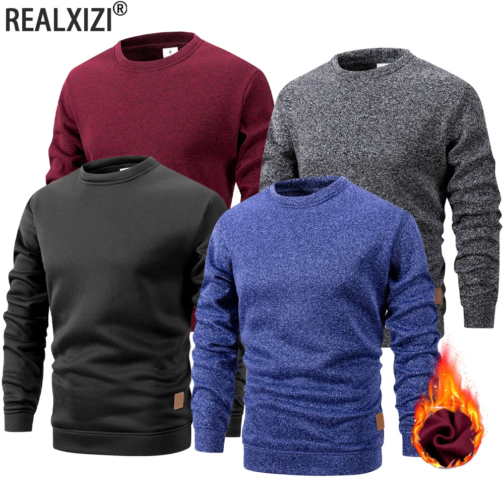 Männer Herbst Lange Ärmel Stricken Pullover Einfarbig Crewneck Warme Pullover Männer Casual Lose Sweatshirt Straße Sportswear