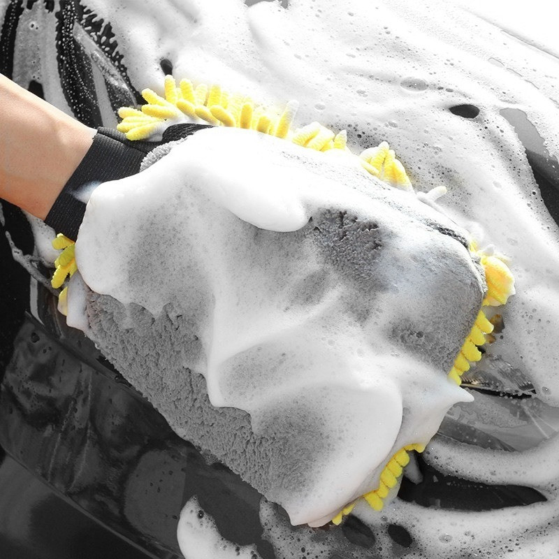 1 pçs à prova dwaterproof água lavagem de carro luvas de microfibra chenille grosso luva de limpeza de carro cera detalhando escova auto cuidados luva dupla face