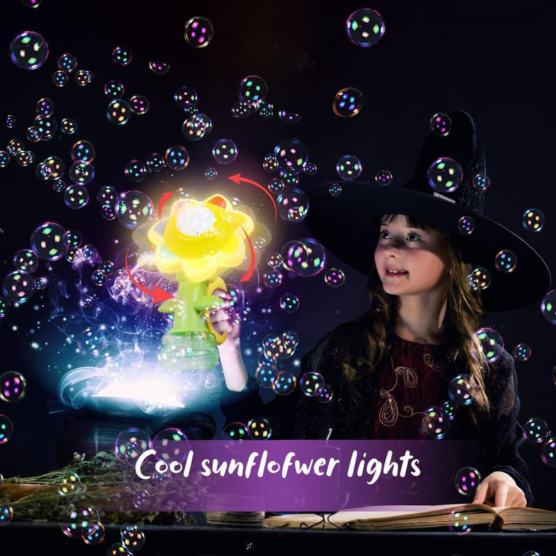 Sunflower Bubble Machine for Kids Automatic Flower Bubble Toy with Light for Toddlers Bubble Maker Blower for Kids Outdoor Toys