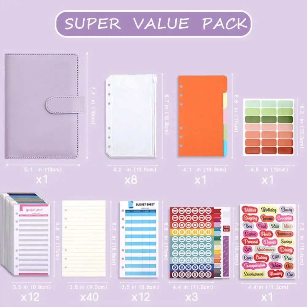 A6 Binder Ledger PU หนัง Macaron สีสัน Budget Binder Notebook PVC ค่าใช้จ่าย Budget แผ่น Budget Planner วิทยาลัยนักเรียน