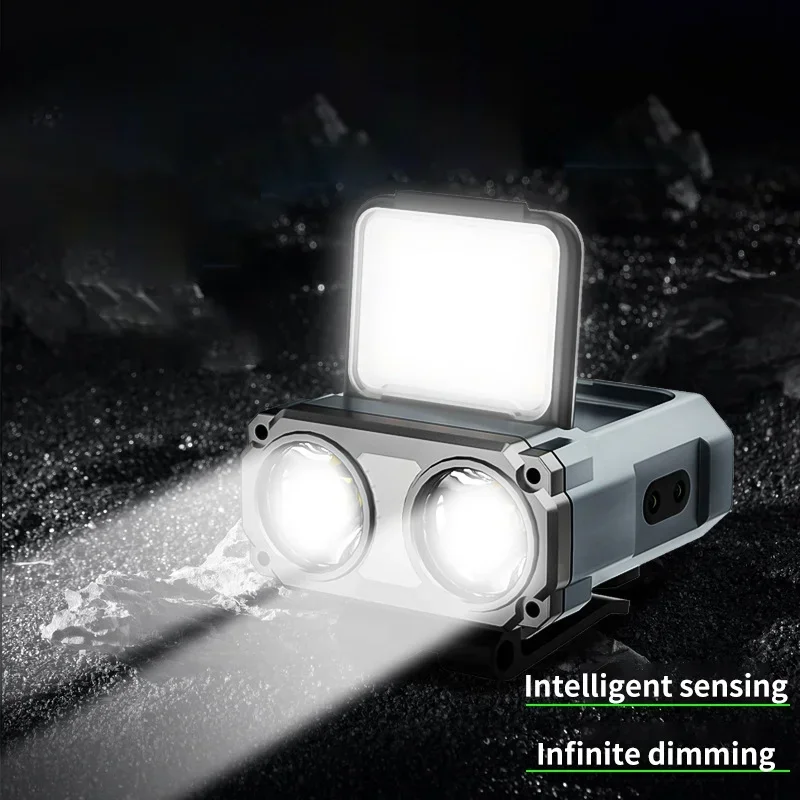 Lampada frontale con rilevamento a LED Lampada antiscivolo con cappuccio ricaricabile di tipo C Luce frontale di avvertimento per la sicurezza notturna Faro per bici MTB all'aperto