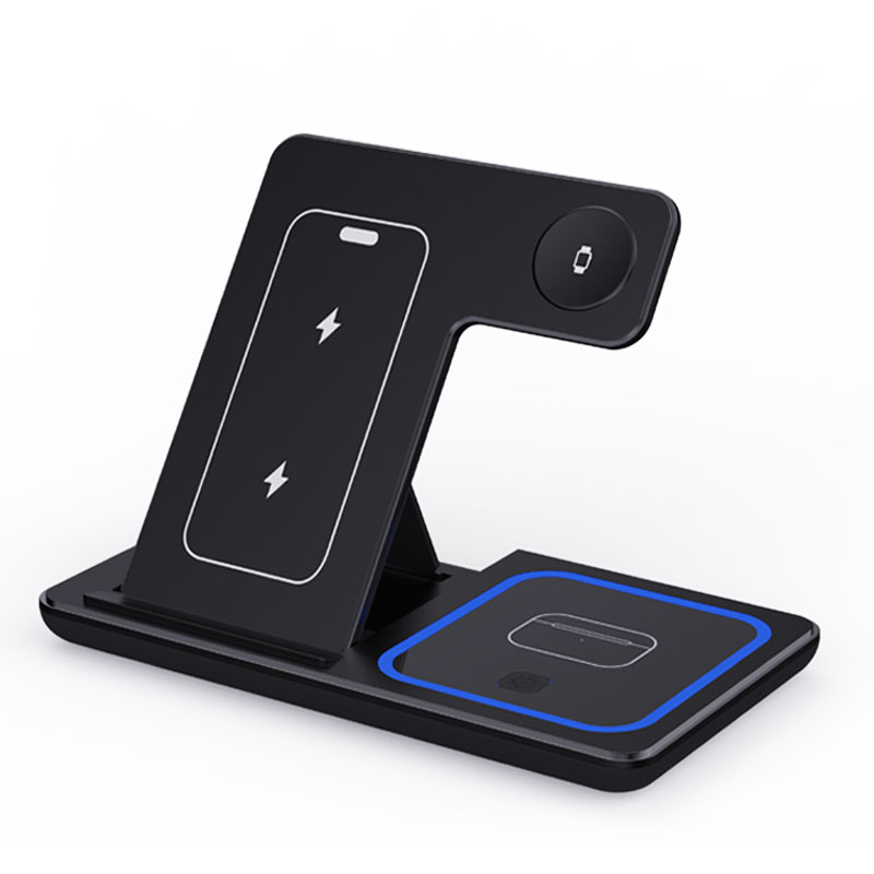 30 W LED-Schnellladestation für kabelloses Ladegerät, 3-in-1, faltbare Ladestation für iPhone 15 14 13 12 11 Apple Watch 9 8 7 6 5 Airpods Pro
