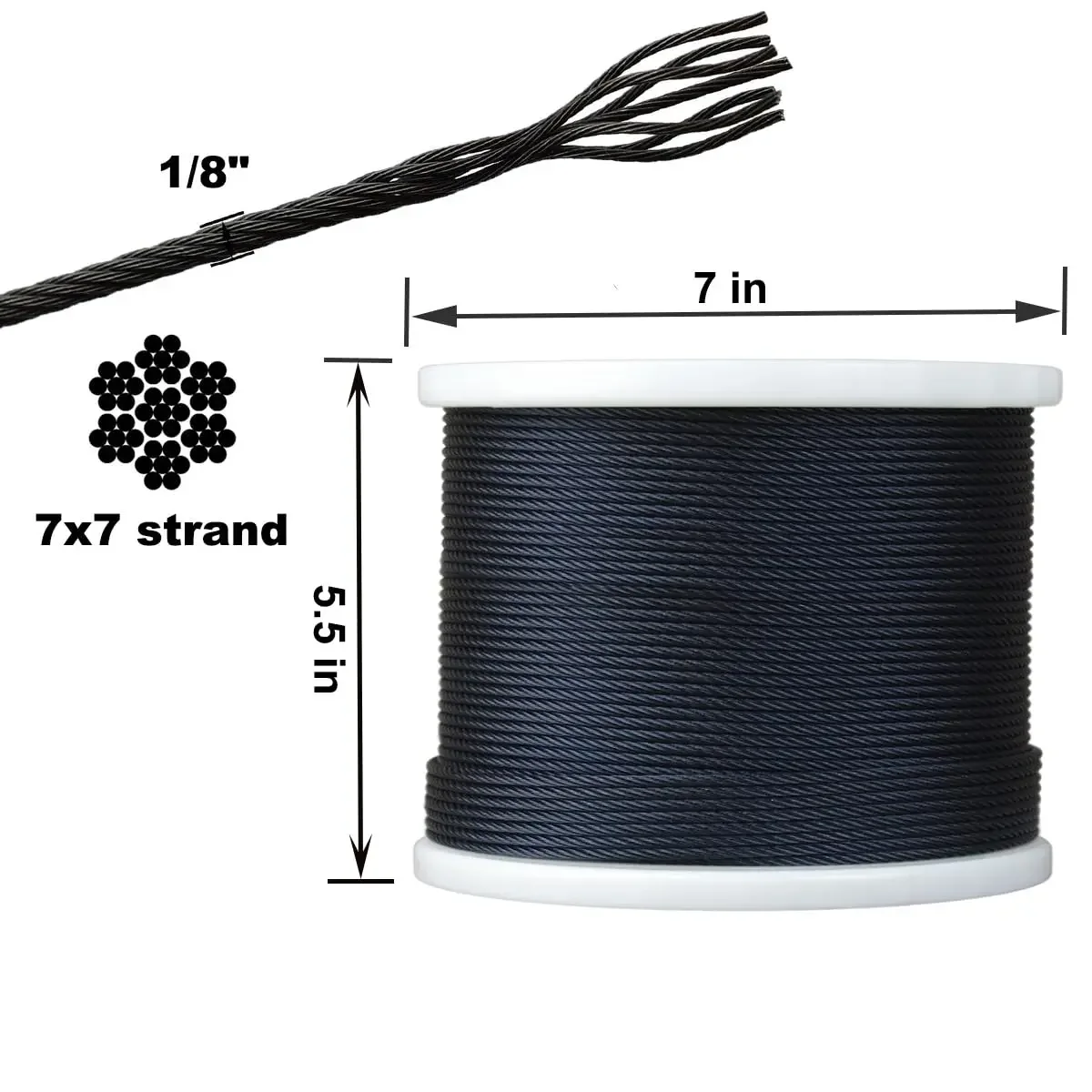 500Ft 1/8 Inch Black Wire Rope Railing System T316 Stainless Steel Aircraft Cable for Deck Cable Railing Hardware Kit