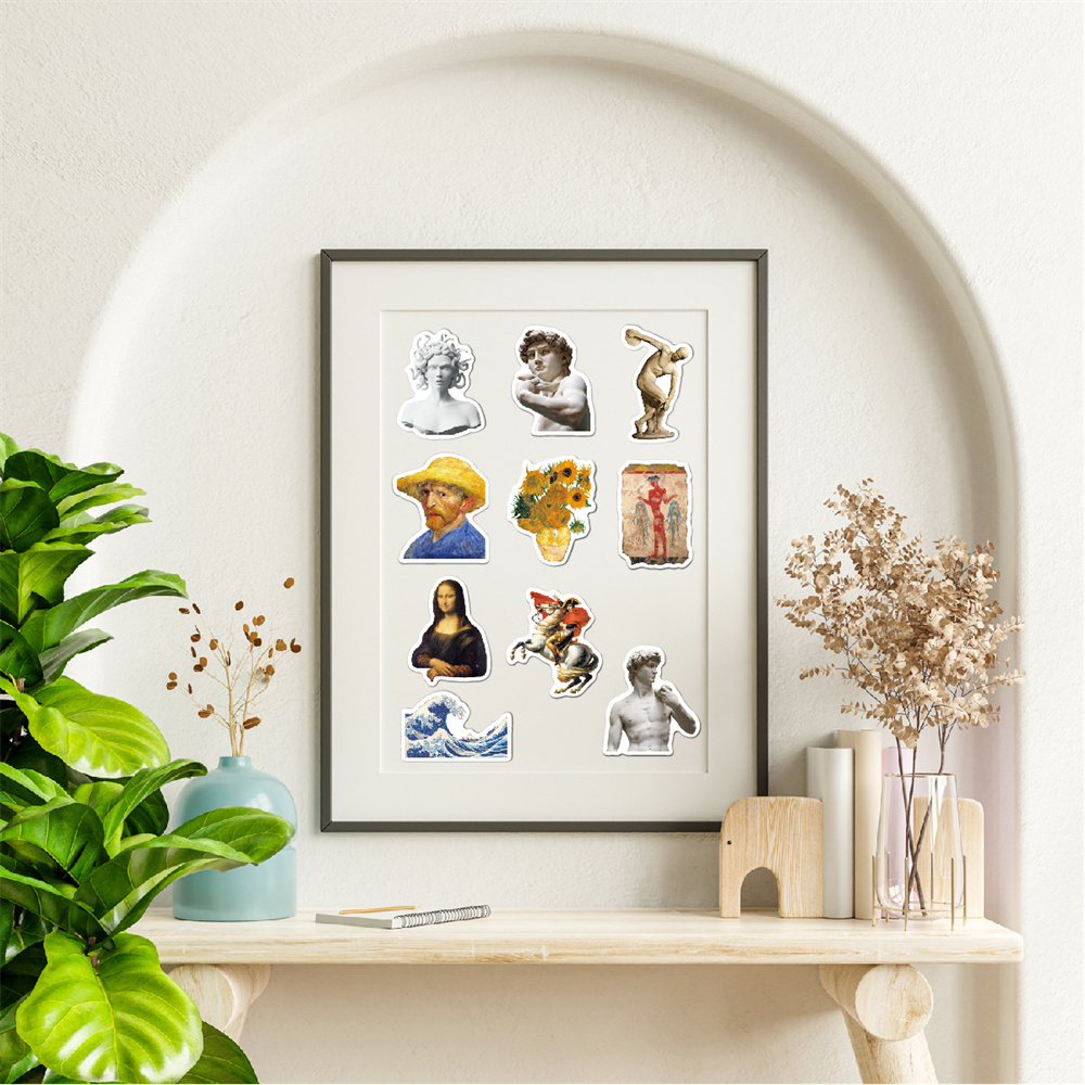 10/30/50Pcs Tranh Sơn Dầu Nghệ Thuật Bức Tranh Nổi Tiếng Mona Lisa Van Gogh Picasso David Sticker Cho Hành Lý máy Tính Xách Tay Ipad Sticker Bán Buôn