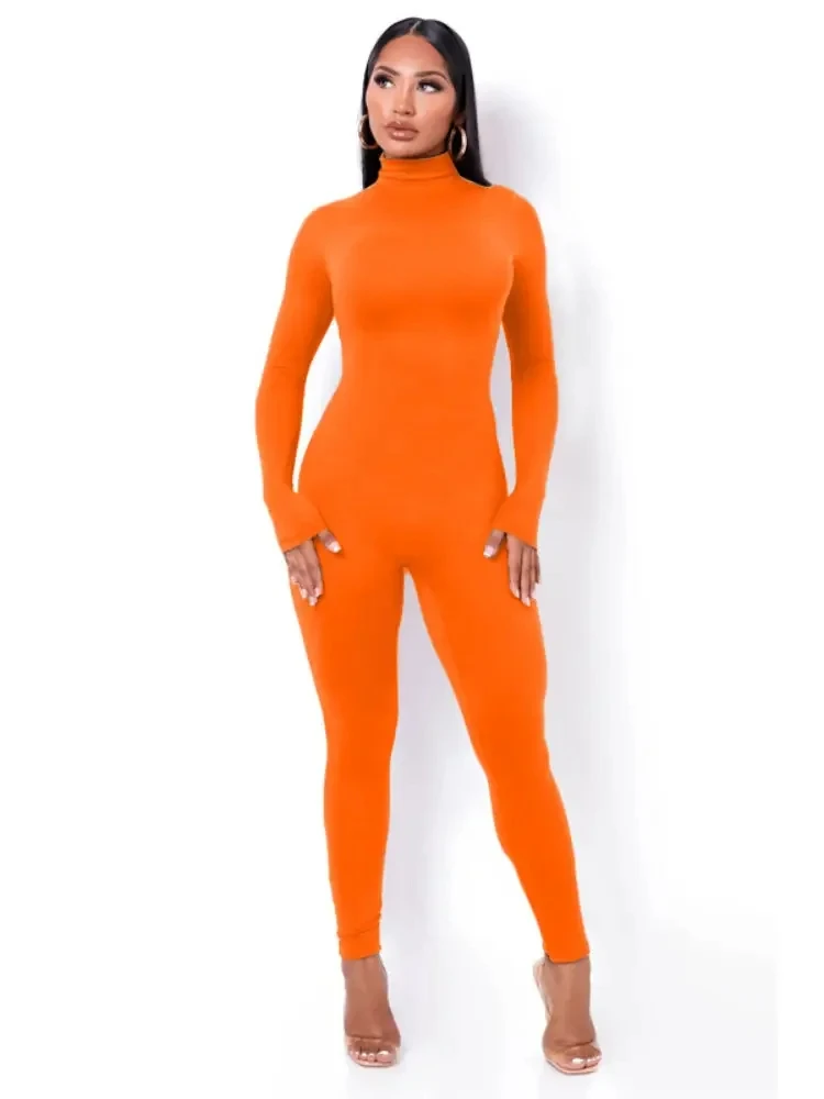 BWQ-mono informal de manga larga con cuello alto para mujer, mono elástico ajustado de manga larga, traje de una pieza para Otoño e Invierno 2024
