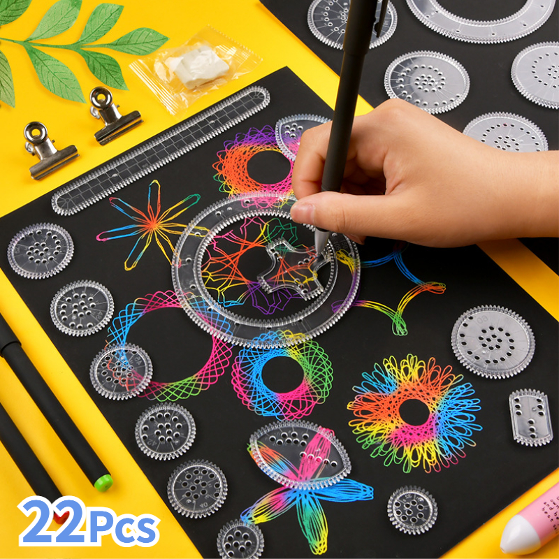 Juego de 22 Uds de reglas de espirógrafo, regla geométrica, herramientas de dibujo de ruleta matemática, rompecabezas de pintura de aprendizaje, juguetes, herramienta de arte de espirógrafo