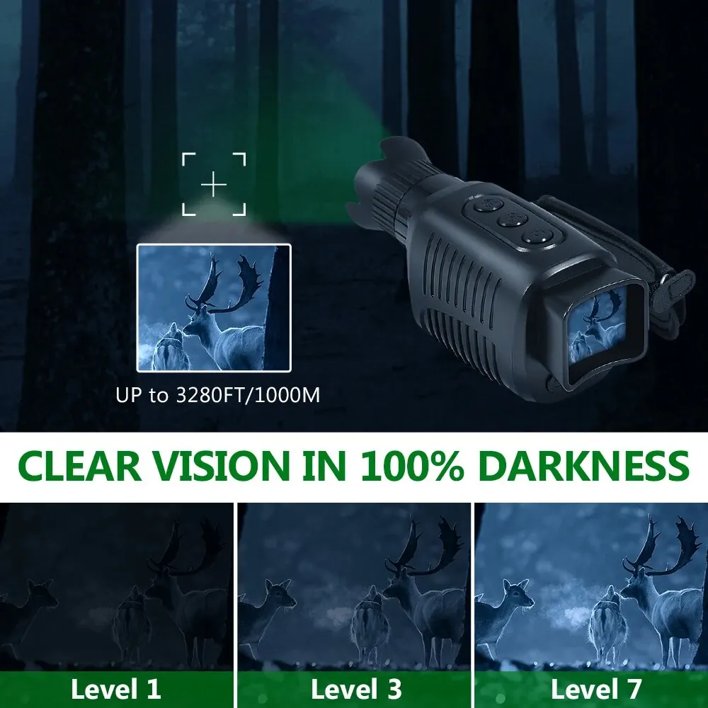 Dispositivo de visión nocturna Monocular HD infrarrojo, telescopio de caza con Zoom Digital 5x, para exteriores, oscuridad completa, telescopio de largo alcance de 300M