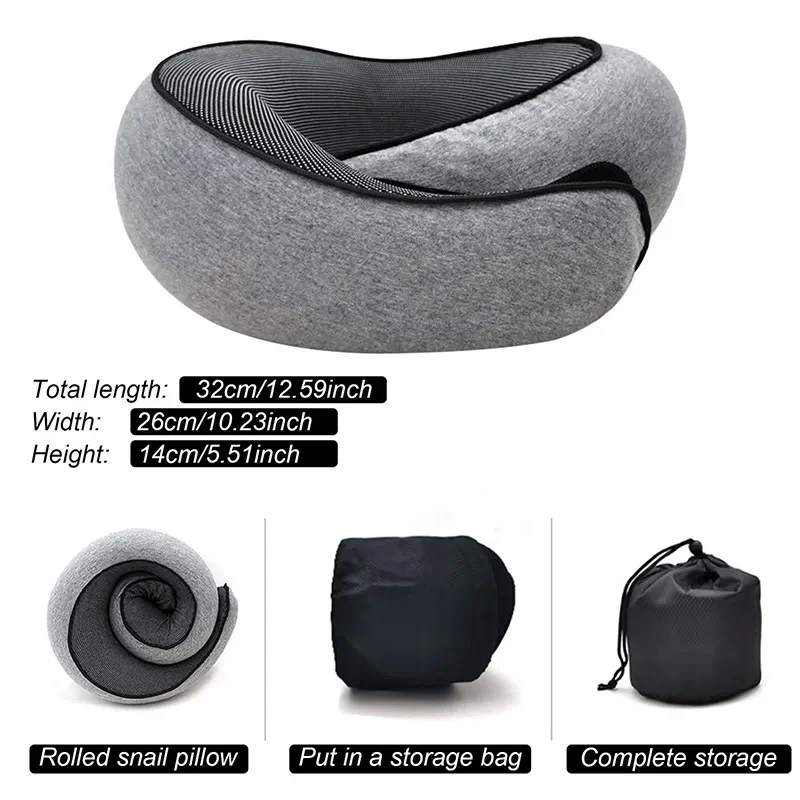 Portable Adjustable Travel Neck Pillow Memory Foam U-shaped Pillow Snail Style Travel Neck Support Soft Noon Break Sleep Pillow