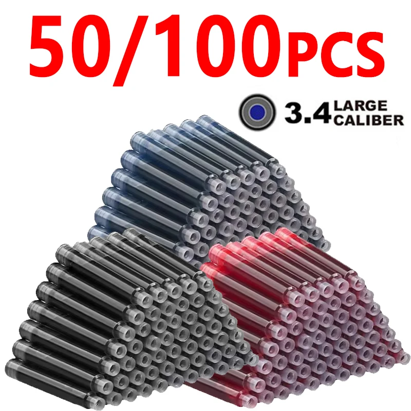 50/100 pçs cartuchos de tinta caneta fonte preto azul vermelho cor conjunto de 3.4mm recarga cartuchos de tinta diâmetro do furo alta qualidade