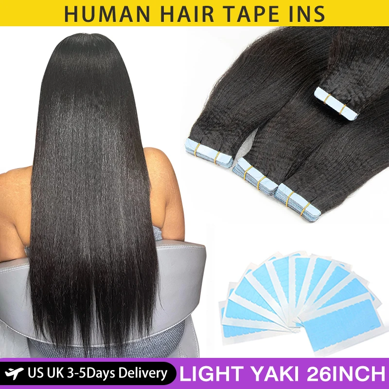 MRS HAIR-Light Yaki Fita Em Extensões De Cabelo, Cutícula De Cabelo Humano, Remy, SilkPressed, Ins, 12-26 ", 20Pcs