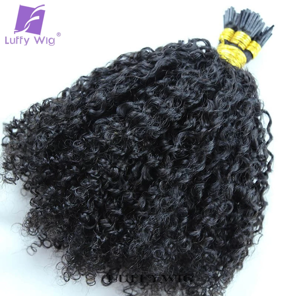 Afro kinky encaracolado eu ponta extensões de cabelo microlink extensões de cabelo humano duplo desenhado completo grosso termina eu ponta extensões de cabelo luffy