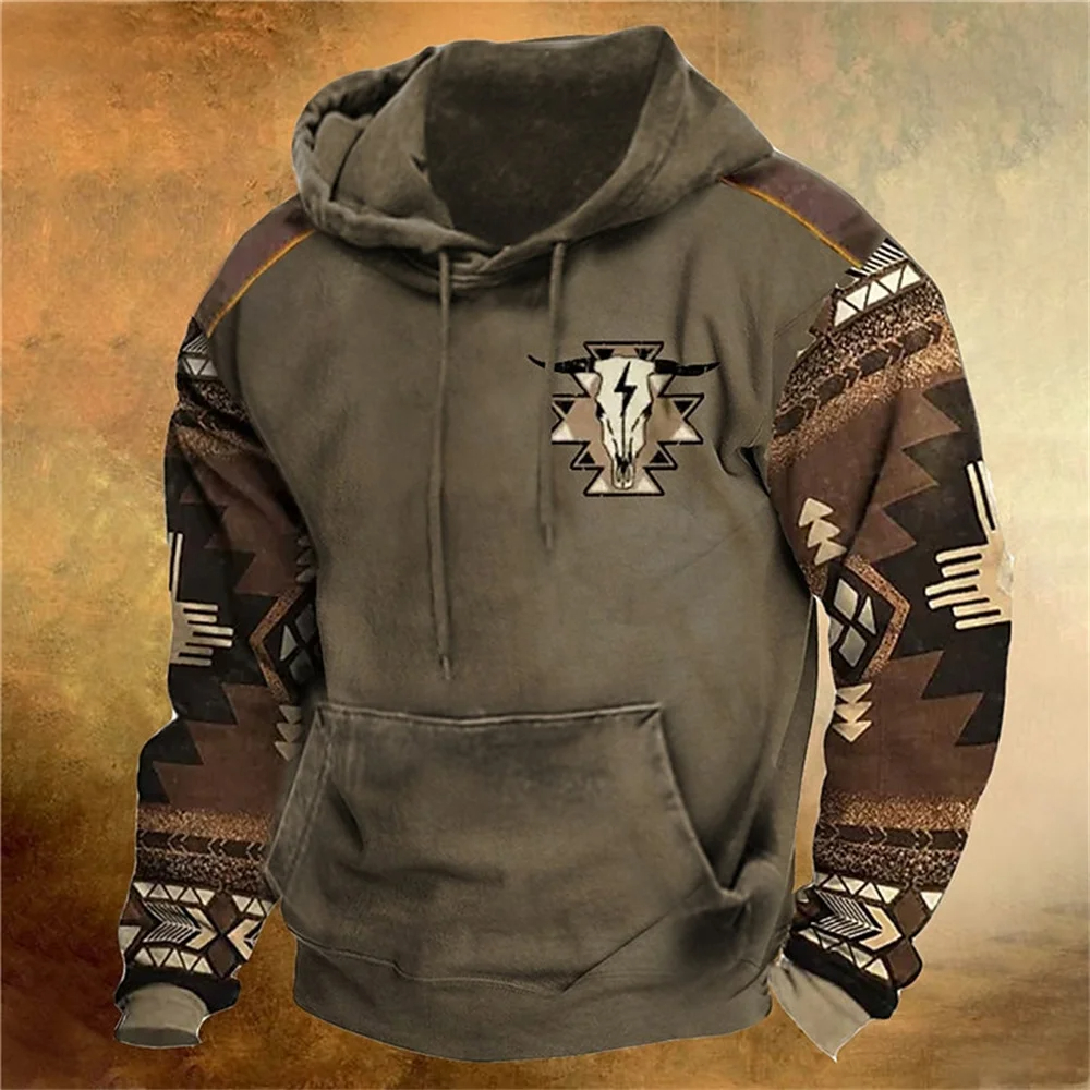 Vintage Pullover Hoodiesสําหรับผู้ชายฤดูใบไม้ร่วงRetro Men Hoodiesแฟชั่นขนาดใหญ่เสื้อแขนยาวลําลองผู้ชายเสื้อผ้าTops