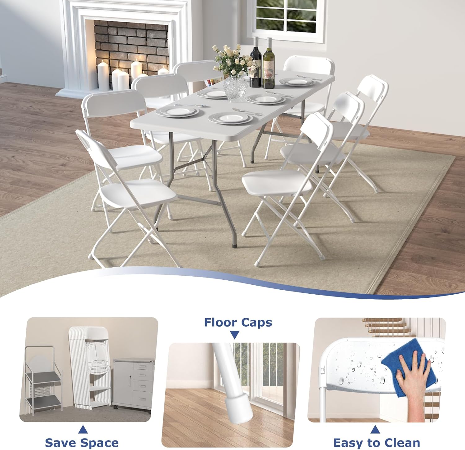 20 Pack White Folding Chairs, Plastic Folding Chairs Outdoor Indoor, 350lb Capacity,Portable Event Chair, Lightweight Folding