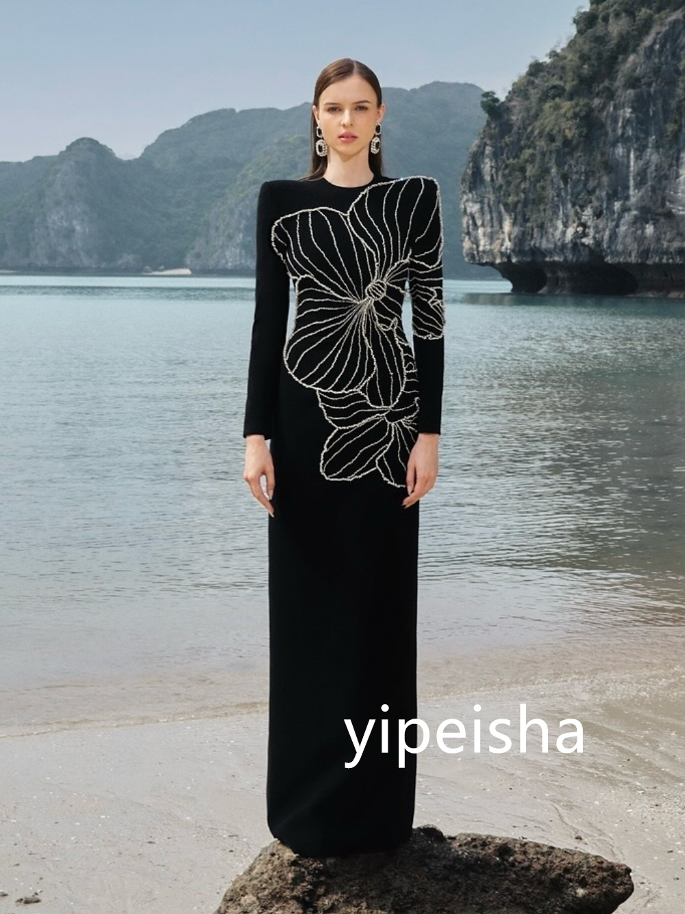 Robe Mi-Longue Plissée en Jersey de Style Moderne Personnalisée, Ligne A, Encolure Rond, Zones, Pastrol, Unisexe, Style Chinois, Décontracté Formel