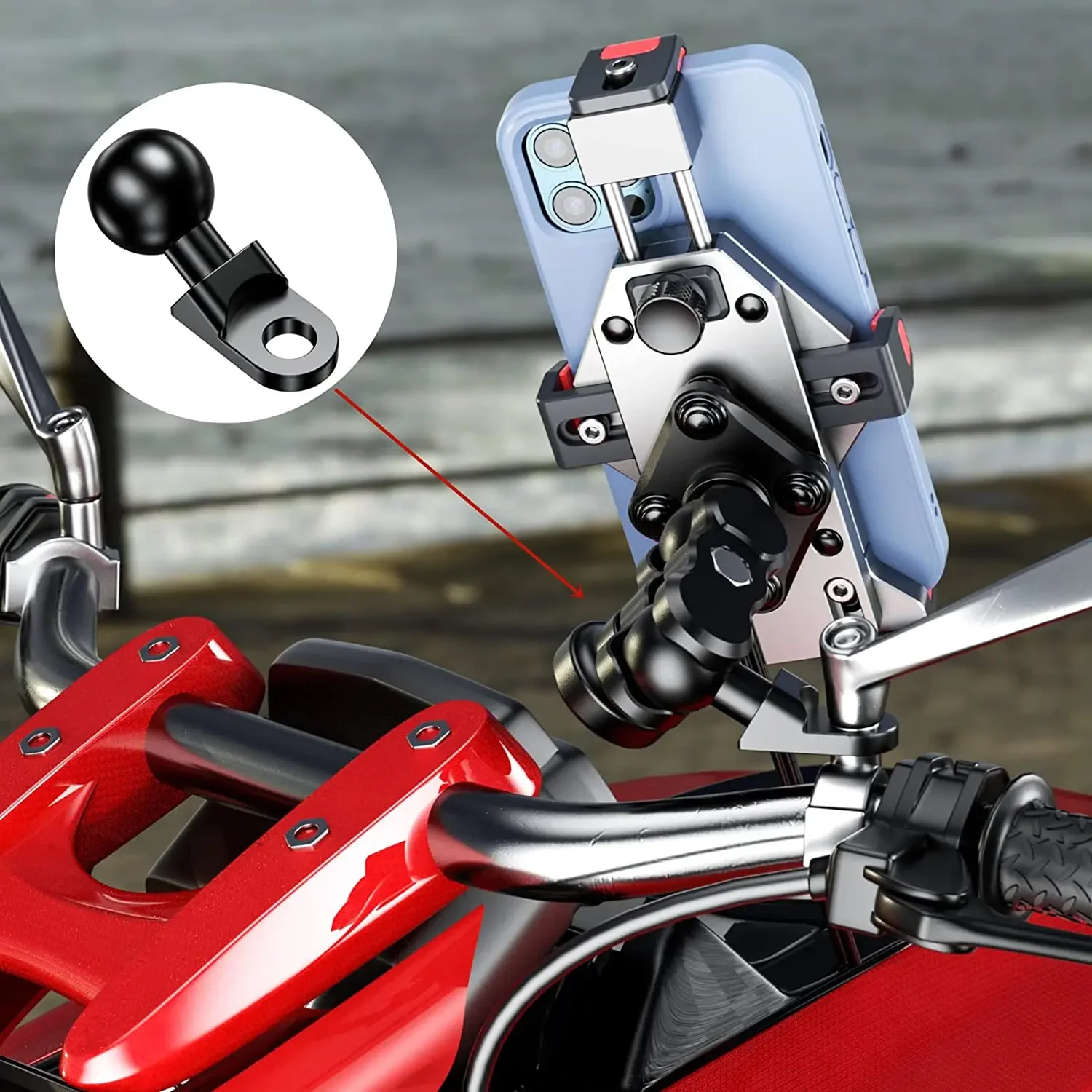 Adaptador de montaje de cabeza de bola 1 en soporte GPS Clip para manillar de bicicleta y motocicleta soporte de espejo retrovisor para GoPro 10 9 8 soportes de cámara