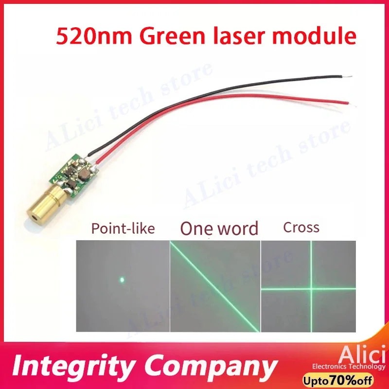 Módulo láser verde de 6mm, línea recta en forma de punto, cabezal láser verde de línea cruzada con longitud focal ajustable, cabezal láser de 520nm