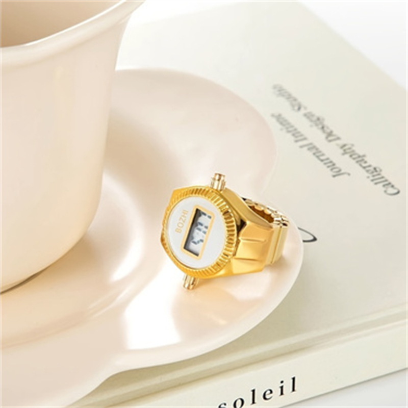 O novo relógio eletrônico pode ver o tempo criativo anel dedo relógio simples masculino e feminino anel relógio