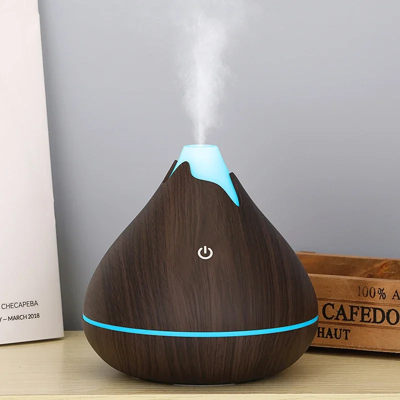 น้ํามันหอมระเหยน้ํามันหอมระเหยDiffuser 350MLไม้GrainรีโมทคอนโทรลUltrasonic Air Humidifier Cool 7 สีไฟLED
