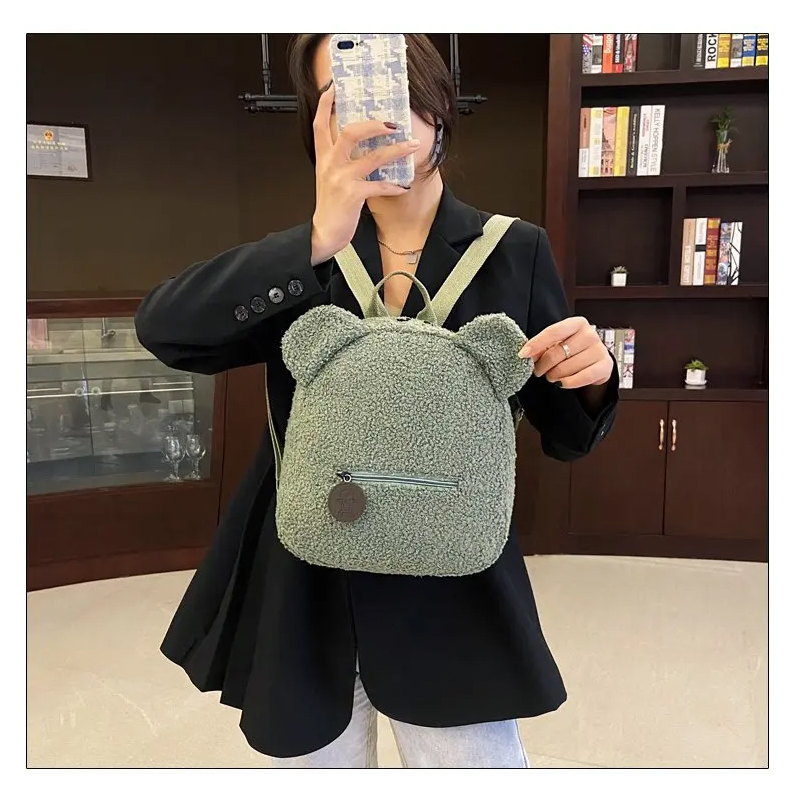 Zaino con orso di peluche Borsa da viaggio dolce da donna Zaino simpatico cartone animato Borsa regalo Zaino per orecchie da orso piccolo per il tempo libero alla moda