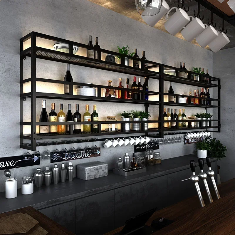 Cellar จอแสดงผลไวน์ตู้บาร์ห้องครัวโลหะบุฟเฟ่ต์เหล้าไวน์ Racks ติดผนังเก็บ Botellero Vino เฟอร์นิเจอร์โรงแรม