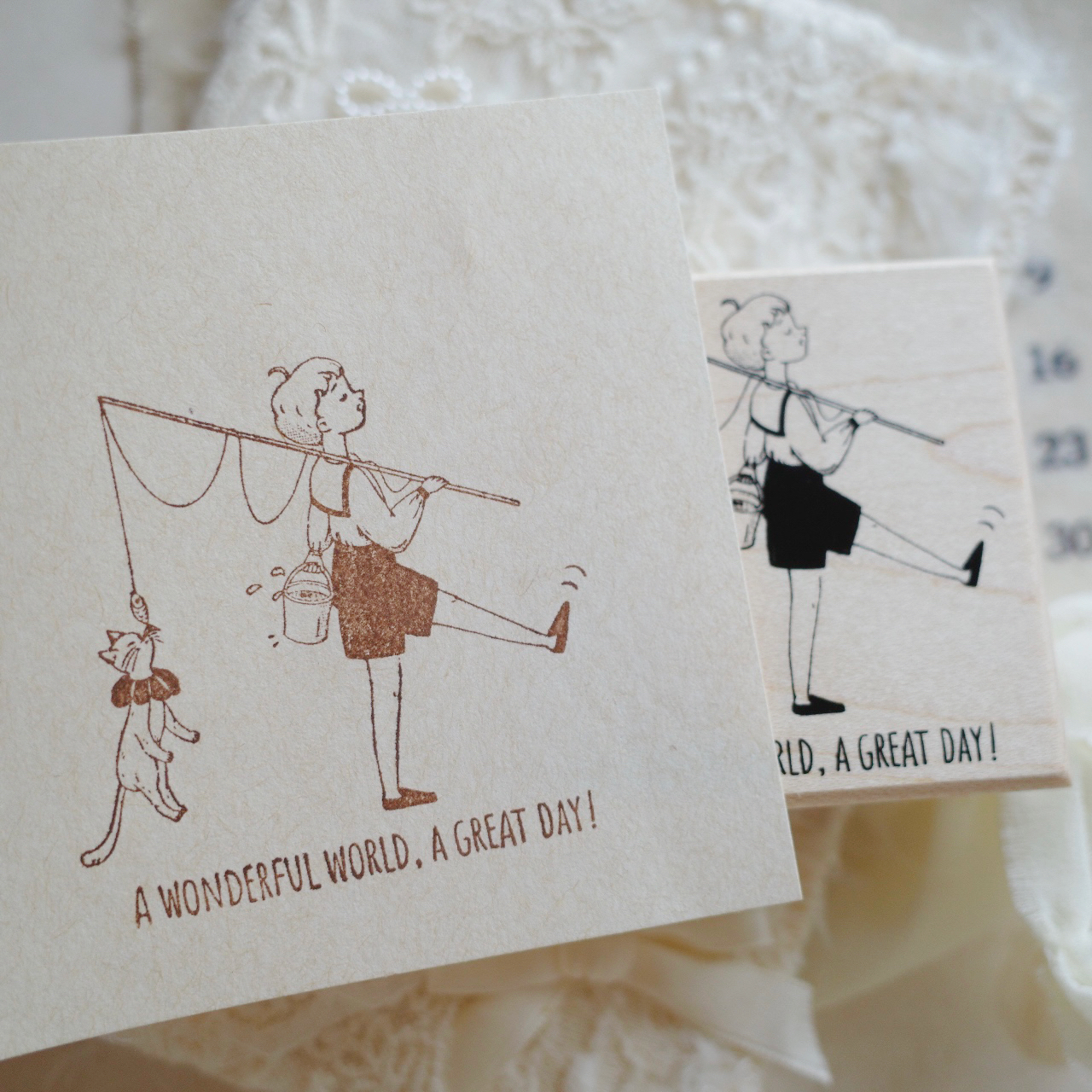 Walking Girls, Fishing Boy Diy Houten Stempel Rubber Scrapbooking Journal