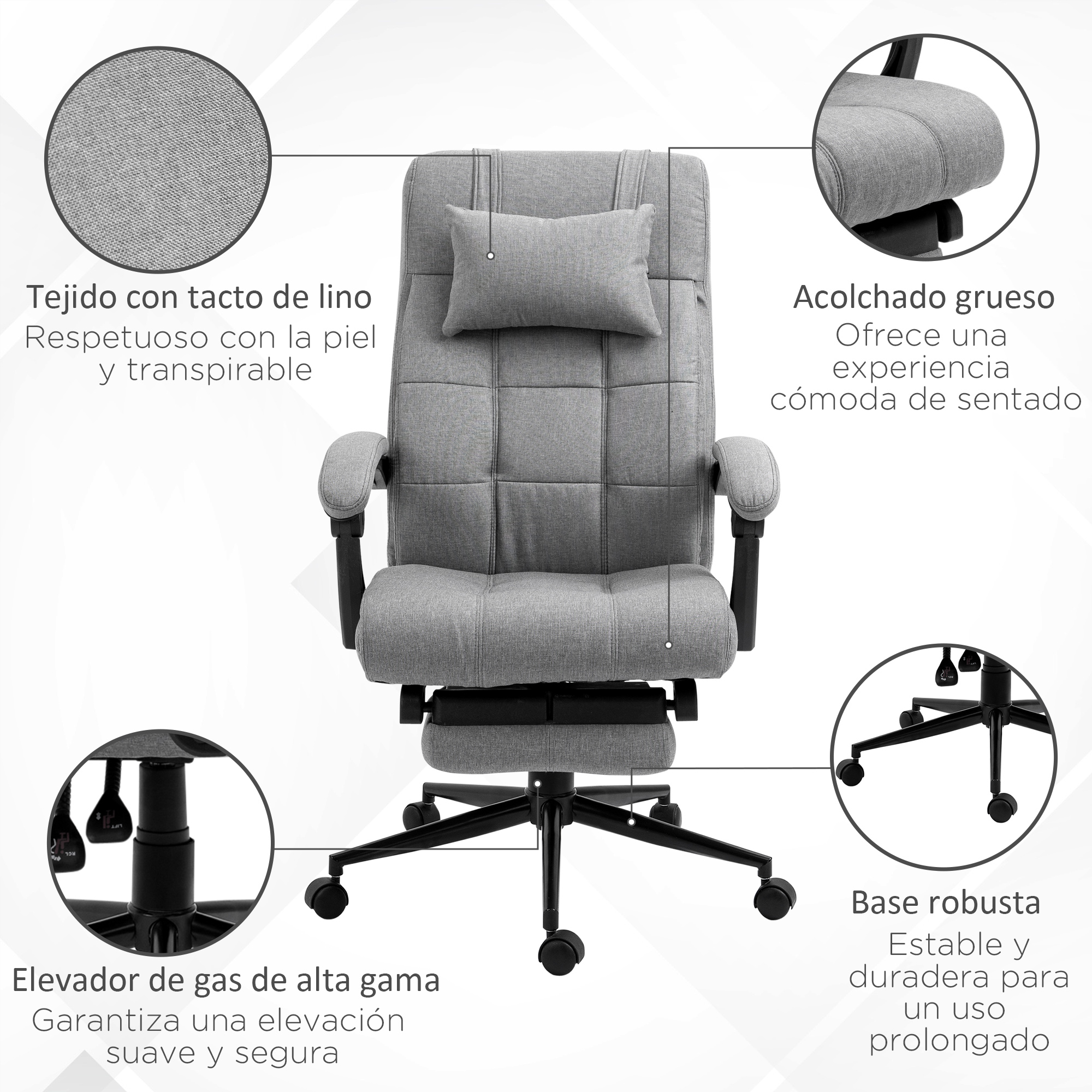Vinsetto Silla de Oficina Reclinable con Altura Ajustable 66x76x112-120 cm Gris