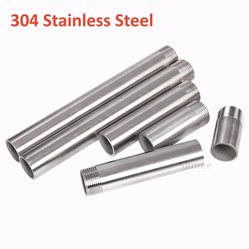 50/200 มม.ความยาว 1/8 "1/4" 3/8 "1/2" 3/4 "1" -2 " single-head ชายท่อเกลียวสแตนเลส SS304 Connector Adapter
