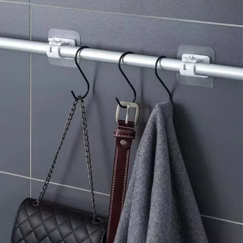 Soporte de barra de cortina autoadhesivo, ganchos de abrazadera ajustables sin clavos, sin perforación, para uso doméstico, cocina y baño, 2/12 Uds.