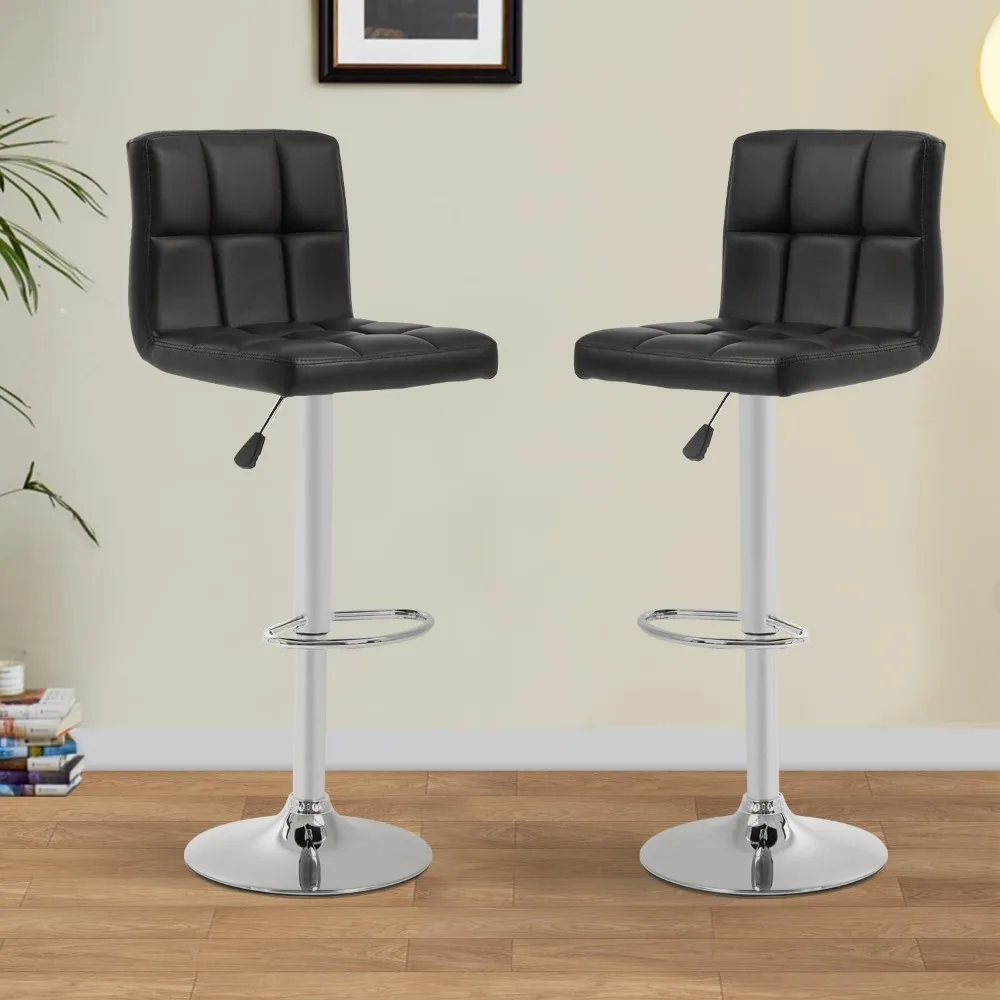 Bar Stools Set of 2, Adjustable Swivel Bar Stools, Counter Height Bar Stools with Back PU Leather Armless Hydraulic Kitchen Cou