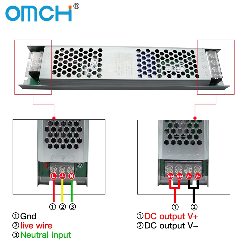 Fuente de alimentación LED de 12V y 24V, 60W, 100W, 200W, 300W, 400W, 500W, transformador AC/DC ultrafino, convertidor de controlador LED para iluminación de tira LED