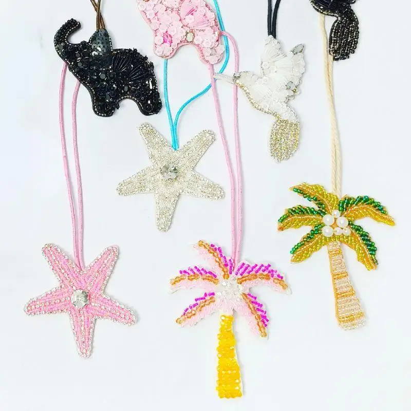 ใหม่มะพร้าวต้นไม้Applique Patchคริสตัลปลาดาวเลื่อมทําด้วยมือลูกปัดเสื้อผ้าเย็บบนแพทช์แขวนเชือกพวงกุญแจกระเป๋าจี้