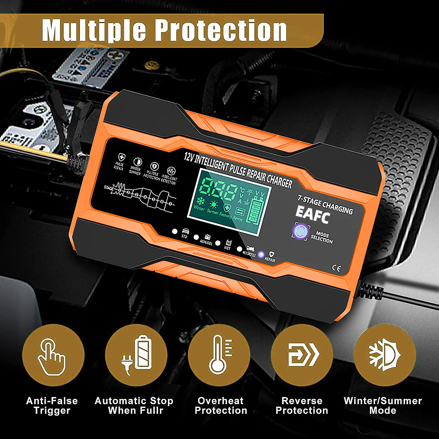 EAFC 12V 12A 車のバッテリー充電器 240 ワット全自動パルス修理充電車オートバイ AGM ゲルウェット鉛酸に適した