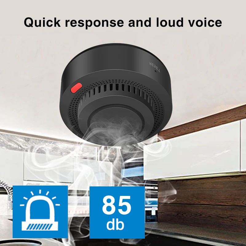 Tuya Smart WiFi Rauchmelder Smart Home 85dB Echtzeitüberwachung Fernalarmmeldung App-Steuerung Funktioniert mit Alexa