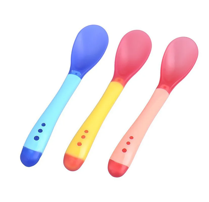 Utensílios de mesa complementares para bebês de 0 a 5 anos, acessórios fotográficos, 40 graus, sensível à temperatura, mudança de cor, silicone macio