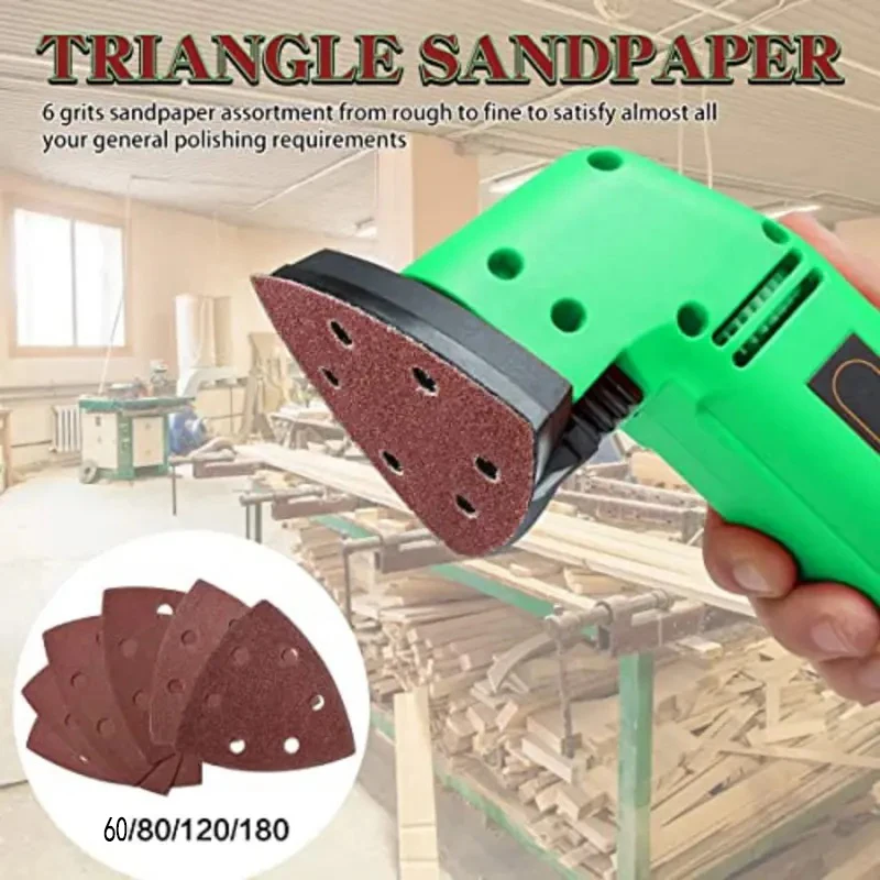 60pcs Triangle Sanding Pads Mouse Sander Pads Sandpaper With 6 Holes 60/80/120/180/240/320 Grits For Delta Sanders/Multi-Sanders